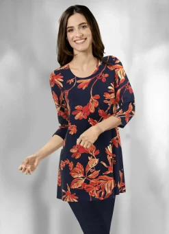 KLAUS MODELLE MADE IN GERMANY Shirts>Longshirt in leicht ausgestellter Form MARINE-ORANGE