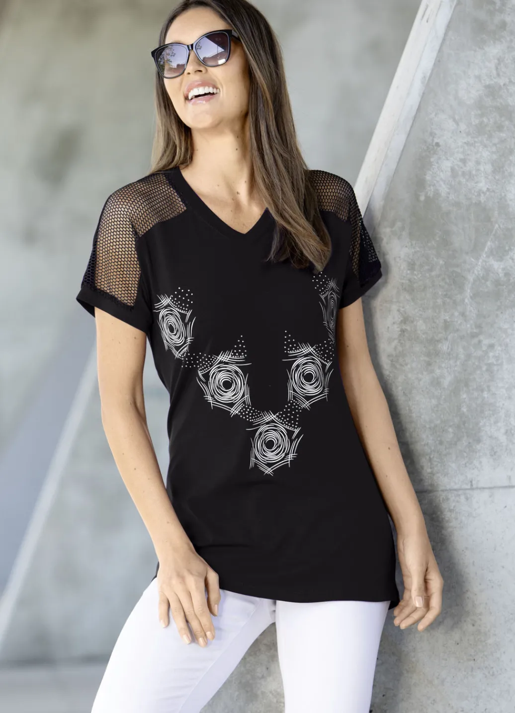 Shirts>Longshirt mit Kontrast-Druck in 2 Farben