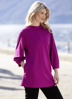 Shirts>Longshirt mit seitlichen Eingrifftaschen FUCHSIA