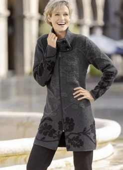 Pullover & Strickmode>Long-Strickjacke mit Cloqué-Effekten ANTHRAZIT-SCHWARZ