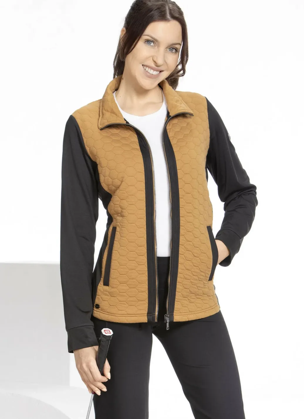 Linea Primero Homewear & Freizeitmode>„LPO“-Fleecejacke HONIG-SCHWARZ