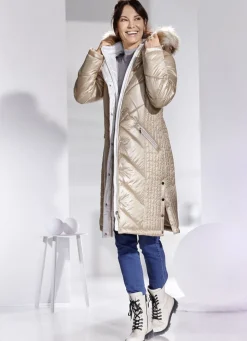 Jacken & Mäntel>Mantel mit abnehmbarer Kapuze CHAMPAGNER