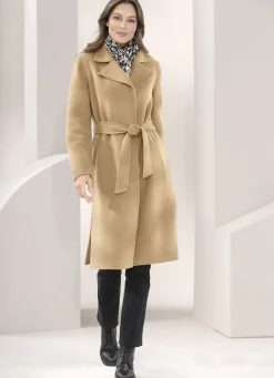 Jacken & Mäntel>Mantel mit Gürtel und verdeckter Druckerleiste HELLBRAUN