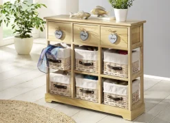 Möbel>Massivholz Kommode mit Körbe aus Weide