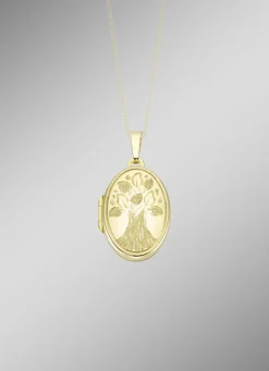 Damen-Goldschmuck>Medaillon zum Öffnen mit Lebensbaum-Motiv
