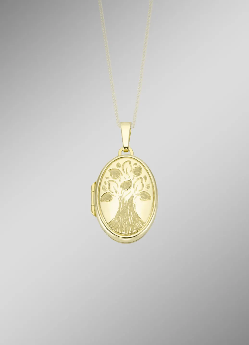 Damen-Goldschmuck>Medaillon zum Öffnen mit Lebensbaum-Motiv