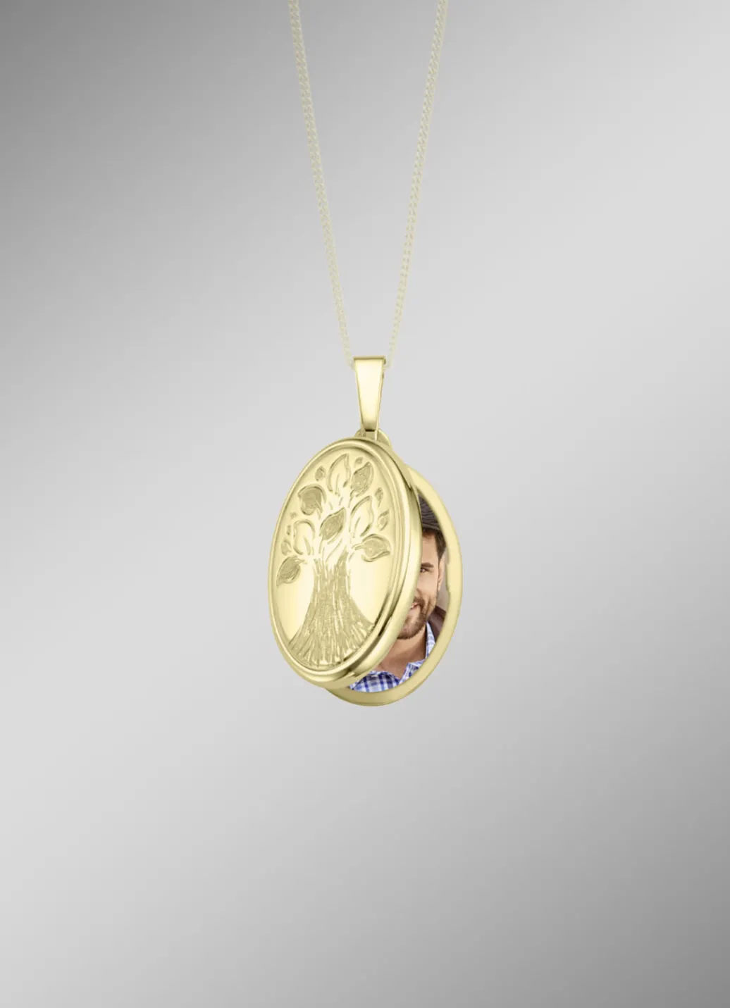 Damen-Goldschmuck>Medaillon zum Öffnen mit Lebensbaum-Motiv