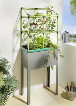 Blumentöpfe & Pflanzgefäße>Metallhochbeet Heidelberg mit Rankhilfe ANTHRAZIT-GRÜN