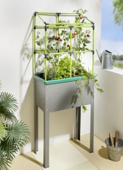 Blumentöpfe & Pflanzgefäße>Metallhochbeet Heidelberg mit Rankhilfe ANTHRAZIT-GRÜN