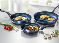 CERAFLON Töpfe & Pfannen>Meteor Pfannen-Set mit megaharter Diamant-Keramik-Antihaft-Premiumbeschichtung BLAU