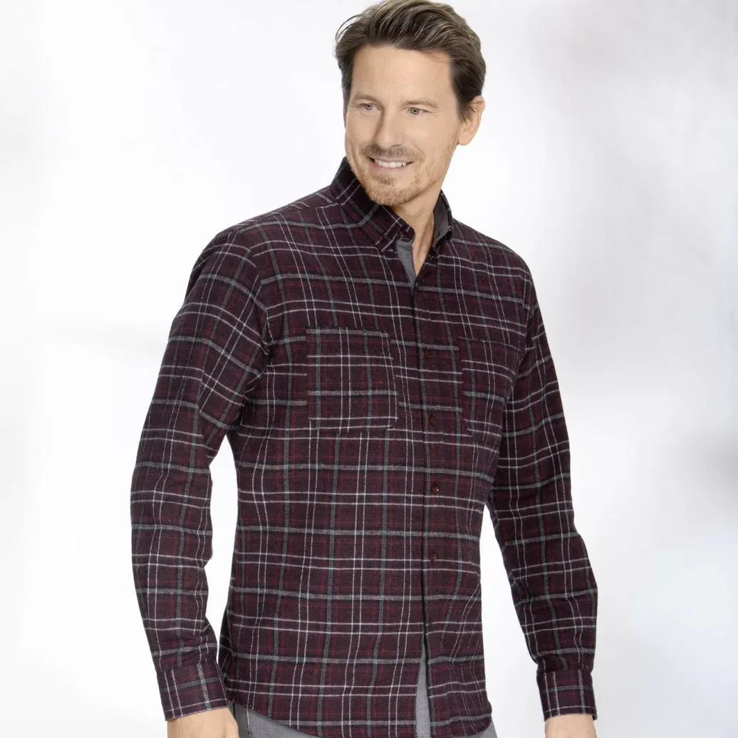 MILANO ITALY Hemden>-Hemd mit Button-Down-Kragen BORDEAUX-GRAU