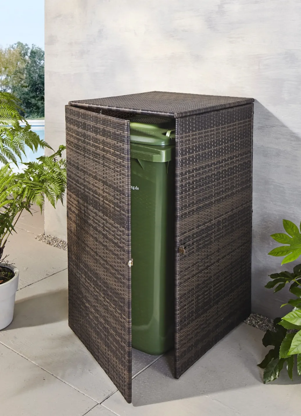 Gartengeräte Und Zubehör>Mülltonnenschrank aus witterungsbeständigem Kunststoffgeflecht