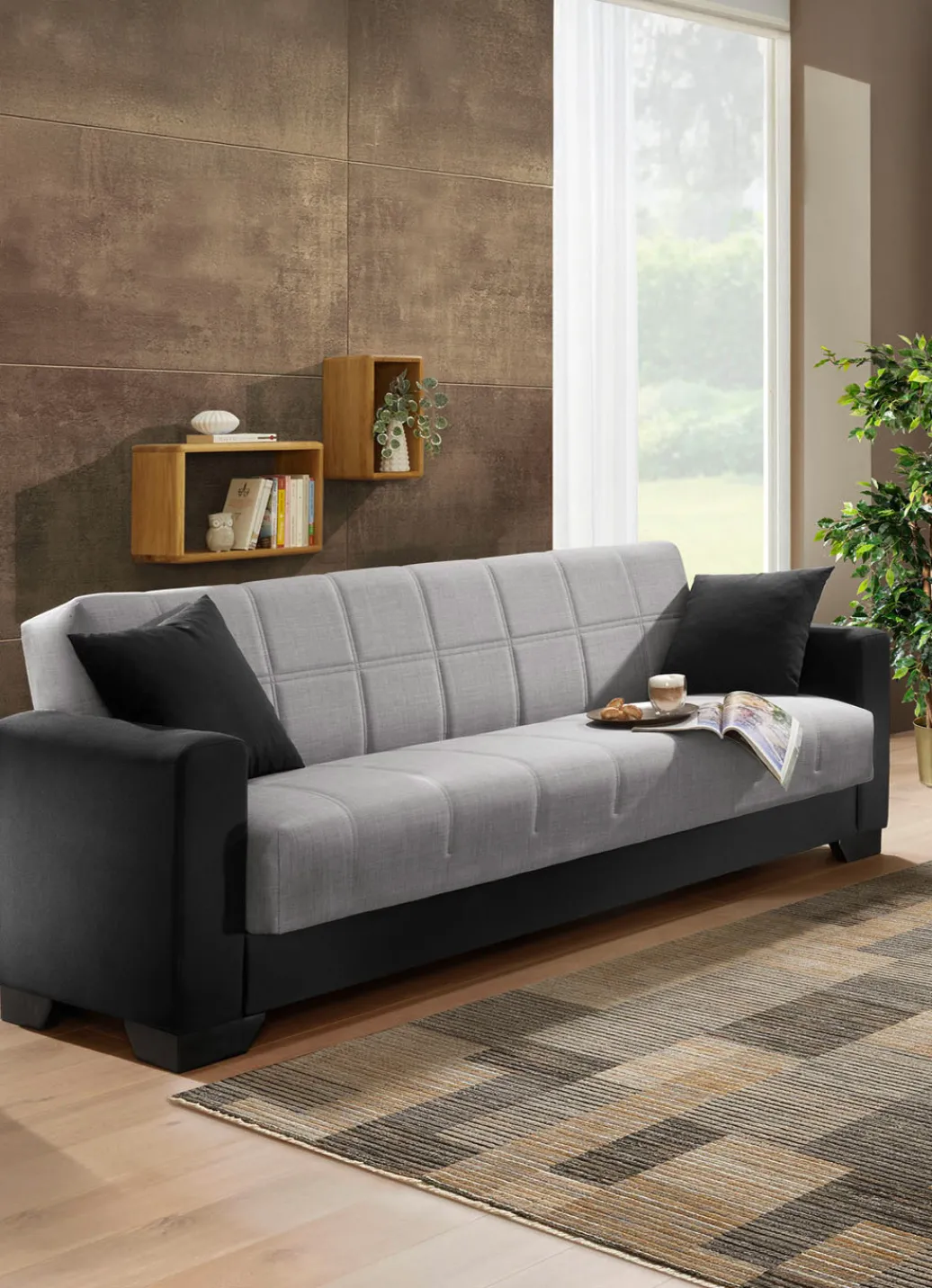 Möbel>Moderne Polstermöbel mit Zierkissen SCHWARZ-GRAU