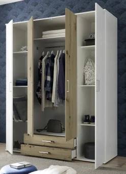 Möbel></noscript>Moderner Kleiderschrank auf Wunsch mit Aufbau-Service WEISS-EICHE