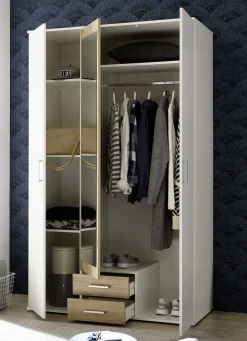 Möbel></noscript>Moderner Kleiderschrank auf Wunsch mit Aufbau-Service WEISS-EICHE
