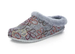 MUBB Schuhe|Damenschuhe></noscript>Wollfilz-Pantoffel mit bunter Blüten-Stickerei