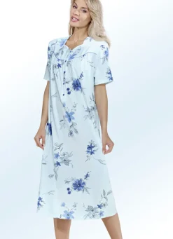 Nachtwäsche|Damenwäsche>Nachthemd, Kurzarm mit Knopfleiste