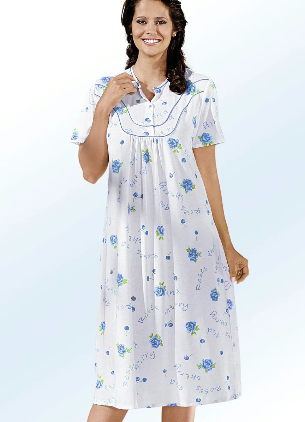 Nachtwäsche|Damenwäsche>Nachthemd, Kurzarm mit Knopfleiste