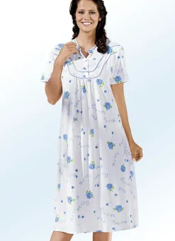 Nachtwäsche|Damenwäsche>Nachthemd, Kurzarm mit Knopfleiste