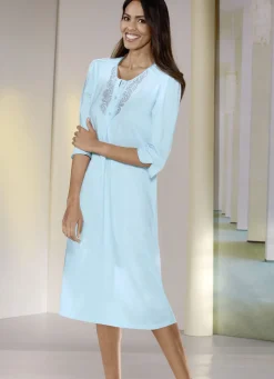 Nachtwäsche|Damenwäsche>Nachthemd, wadenlang mit Tüllstickereispitze