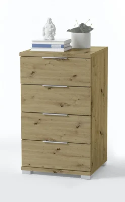 Möbel></noscript>Nachttisch mit metallfarbenen Kunststoffgriffen