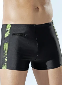 NATURANA Bade- & Strandmode|Bademode>Badehose in höherer Kastenform mit seitlichen Einsätzen SCHWARZ-GRÜN