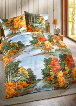 DOBNIG Heimtextilien>Naturnahe Bettwäsche-Garnitur in Biber-Qualität MULTICOLOR