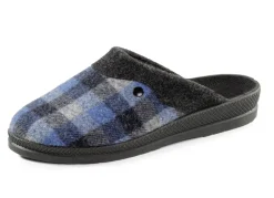 Herrenschuhe|Schuhe>Pantoffel aus kariertem Textilmaterial BLAU-GRAU