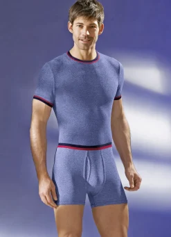 PERMATHERM Herrenwäsche|Wäsche>Zweierpack Schlupfjacken, kurzarm, Winterwäsche 1X JEANSBLAU MELIERT, 1X ANTHRAZIT MELIERT