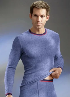 PERMATHERM Herrenwäsche|Wäsche>Zweierpack Schlupfjacken, langarm, Winterwäsche 1X JEANSBLAU MELIERT, 1X ANTHRAZIT MELIERT