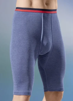 PERMATHERM Herrenwäsche|Wäsche>, Zweierpack Unterhosen, knielang, Winterwäsche 1X JEANSBLAU MELIERT, 1X ANTHRAZIT MELIERT