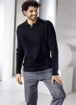 Pullover & Strickmode>Polopullover mit kurzem Reißverschluss in 3 Farben