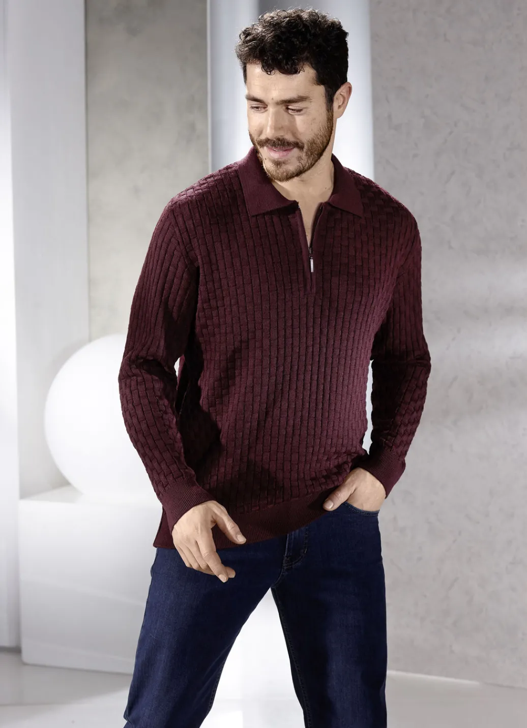 Pullover & Strickmode>Polopullover mit kurzem Reißverschluss in 3 Farben