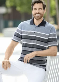 Shirts & Sweatshirts>Poloshirt mit kleinen Seitenschlitzen SCHWARZ-GRAU-HELLBLAU