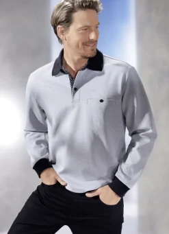 Shirts & Sweatshirts>Poloshirt mit Kontrastblende HELLGRAU MELIERT-SCHWARZ