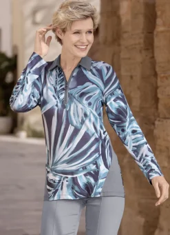 Shirts>Poloshirt mit kurzem Reißverschluss TÜRKIS-GRAU