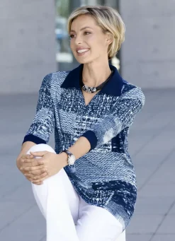 Shirts>Poloshirt mit 3/4-langen Ärmeln in 3 Farben