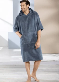 Sport- & Freizeitmode|Bademode>Poncho mit Kängurutasche RAUCHBLAU
