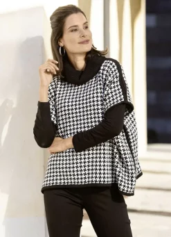 Pullover & Strickmode>Poncho-Pulli mit weichem Griff SCHWARZ-WEISS