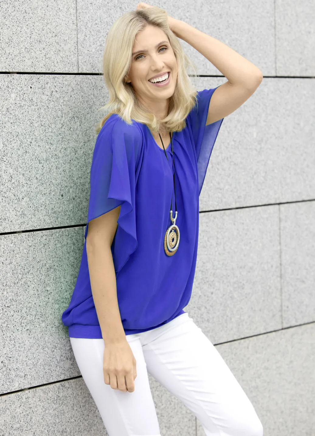 Blusen & Tuniken>Poncho-Tunika mit eingearbeitetem Top