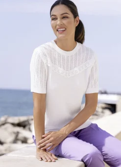 Abendmode|Pullover & Strickmode>Pulli mit Spitzenbesatz ECRU