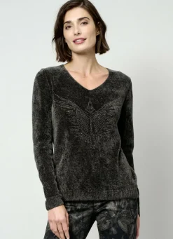 Abendmode|Pullover & Strickmode>Pullover aus Chenillegarn OLIV