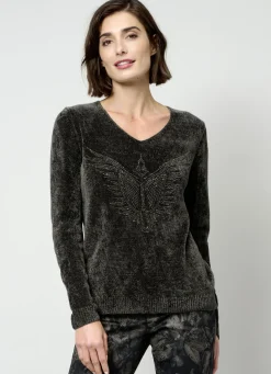 Abendmode|Pullover & Strickmode>Pullover aus Chenillegarn OLIV