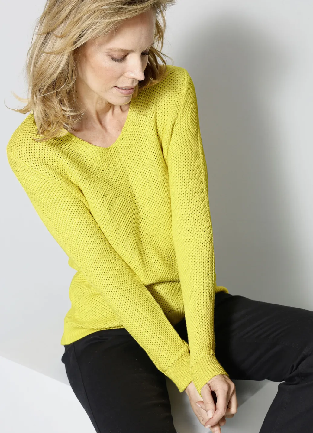 Pullover & Strickmode>Pullover in dekorativer Struktur GELB