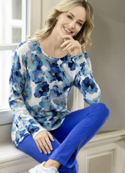 Abendmode|Pullover & Strickmode>Pullover in Feinstrick BLAU-ECRU-MULTICOLOR