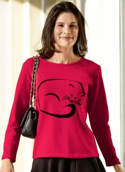 Pullover & Strickmode>Pullover in Garnmix ROT-SCHWARZ