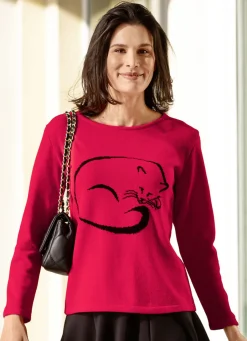 Pullover & Strickmode>Pullover in Garnmix ROT-SCHWARZ