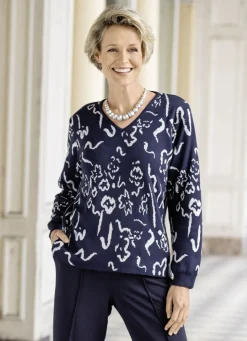 Pullover & Strickmode|Abendmode>Pullover in Jacquard-Dessin MARINE-WOLLWEISS