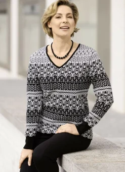 Pullover & Strickmode>Pullover in Jacquard-Dessin SCHWARZ-WEISS