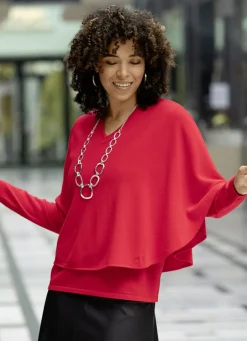 Pullover & Strickmode|Abendmode>Pullover in 2-Lagen-Look ROT